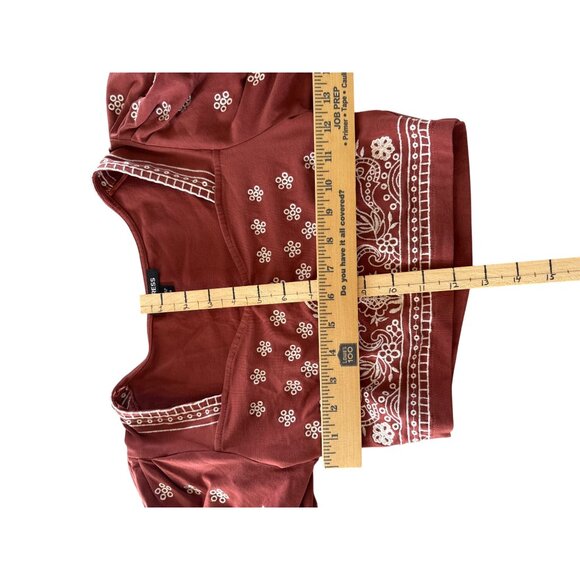 Express Red Crop Top XS Puff Sleeve Embroidered Floral Paisley Boho Holidays - Picture 6 of 6